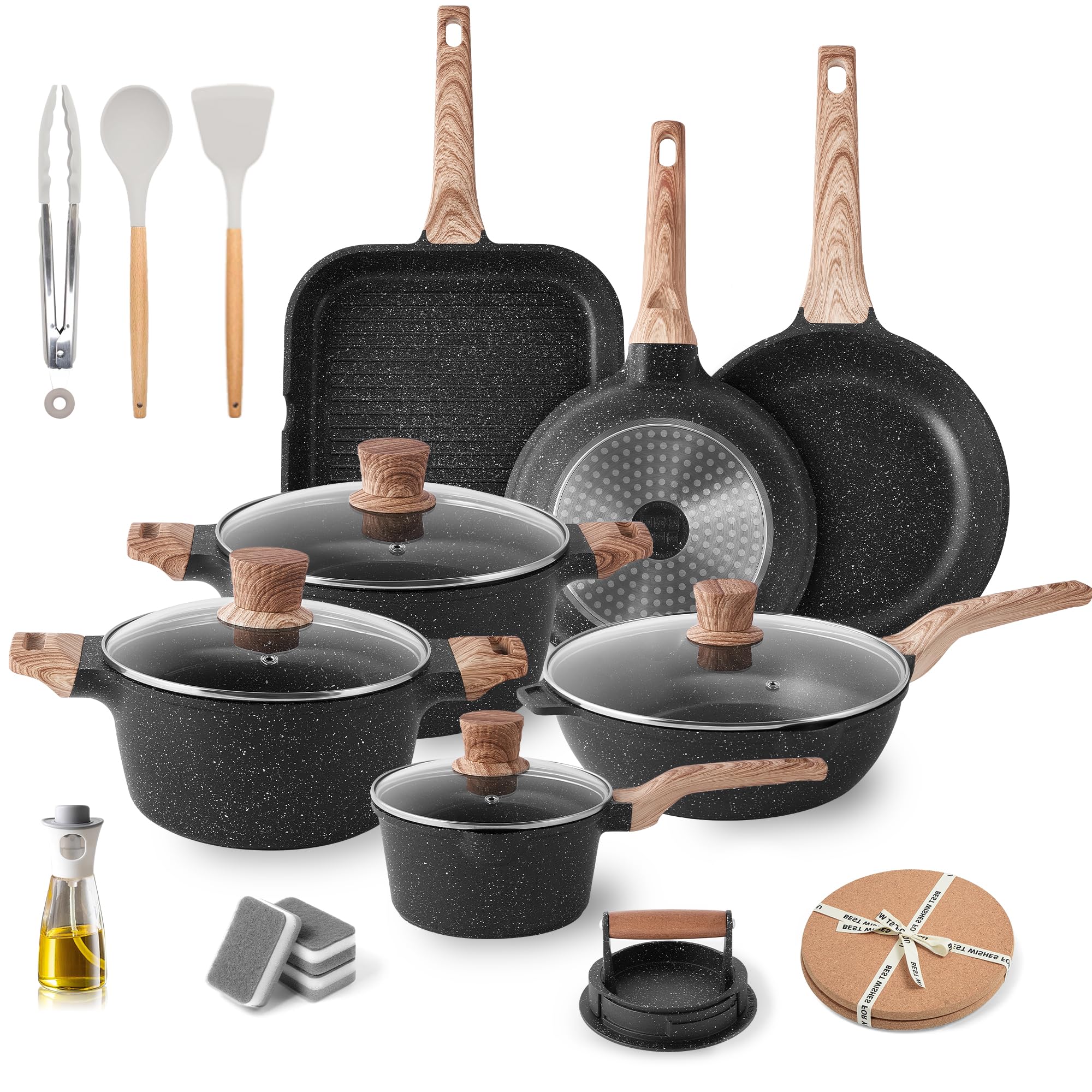 Pots and Pans Set Caannasweis Kitchen Nonstick Cookware Sets Granite