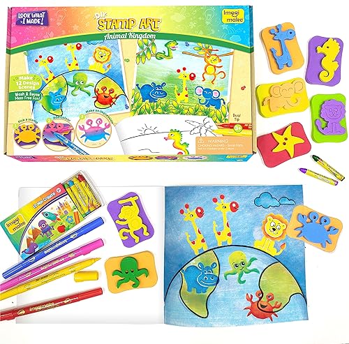 Imagimake Stamp Art - Animal Kingdom - Juego de libros para colorear para niños y niñas de 3 años multicolor