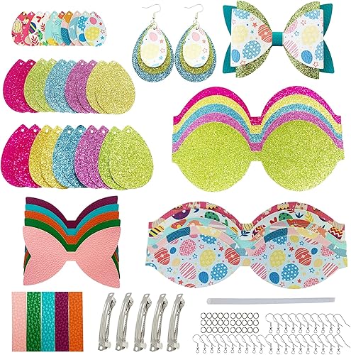 AOUXSEEM Juego de 5 lazos de piel sintética de Pascua, 5 pares de aretes de cuero, kit de fabricación de aretes de cuero, para mujeres y niñas