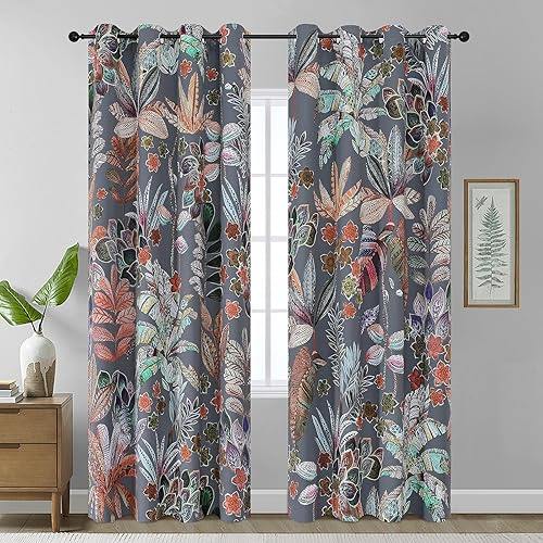 Miniatura 35 de Estelar Textiler Cortinas bohemias para oscurecer la habitación con hojas de arce de 84 pulgadas de largo, juego de 2 paneles para sala de estar,