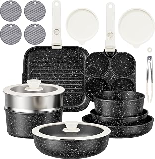 RIOVARM Induction, Kitchen Utensils with Removable Handles, Non-Stick Pans and Pans with Lids, PFOA Free Skillet Grill Pans Frying Pan Omelette Pans