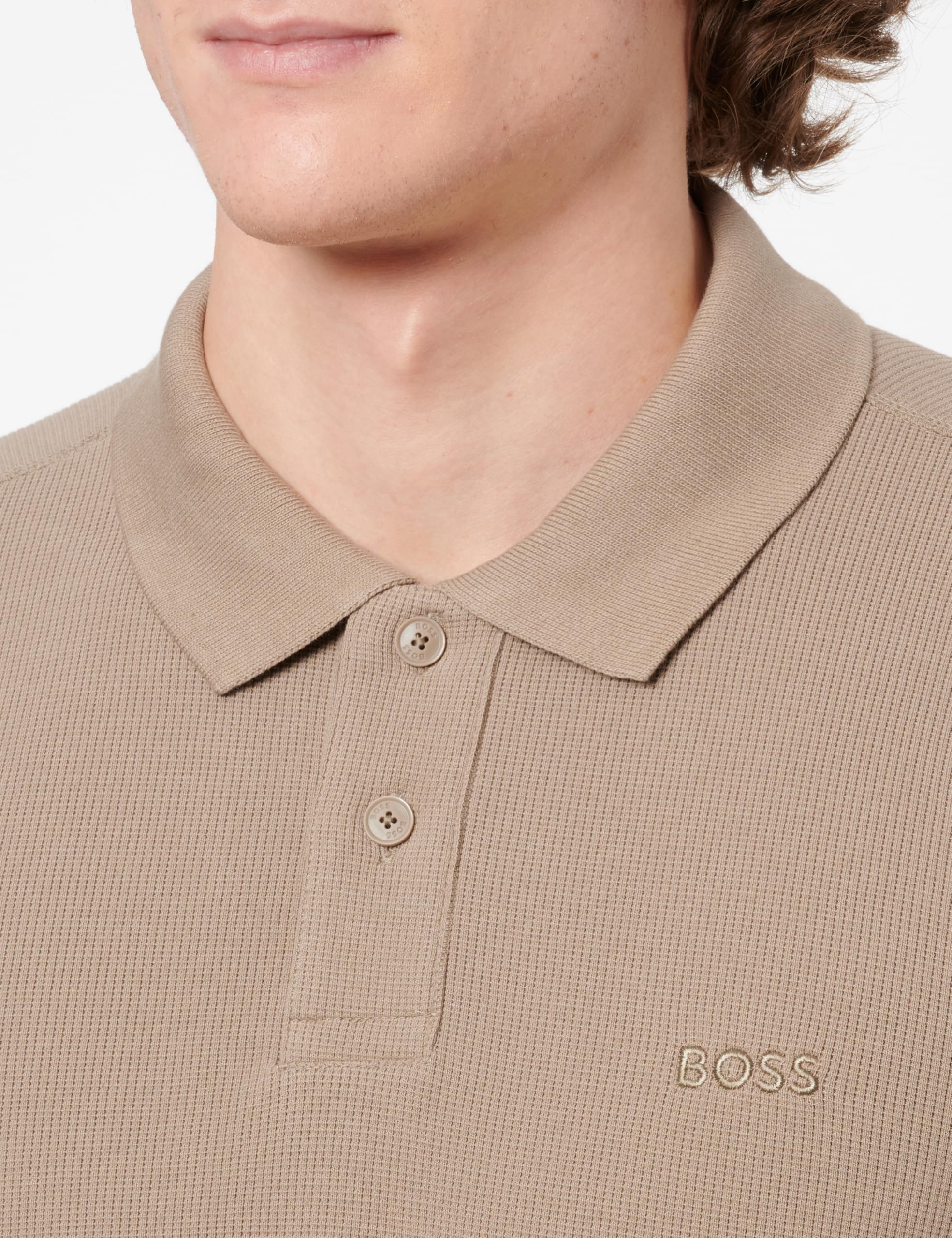 BOSS Herren Petempestolong Poloshirt aus Baumwoll-Mix mit Waffelstruktur