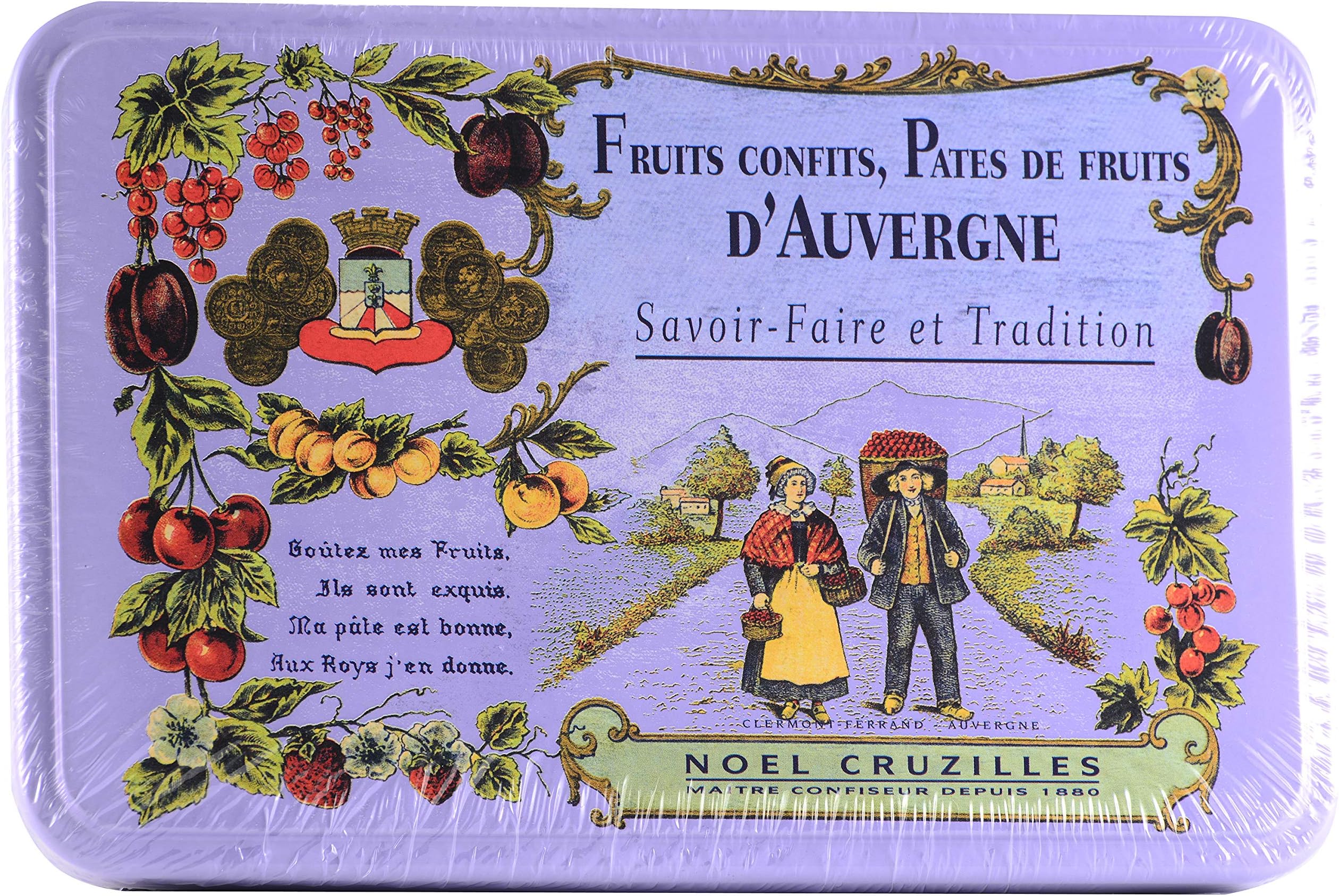 Pasta Fruits of Auvergne, Pavers Assorted Mauve Metal Box 330G