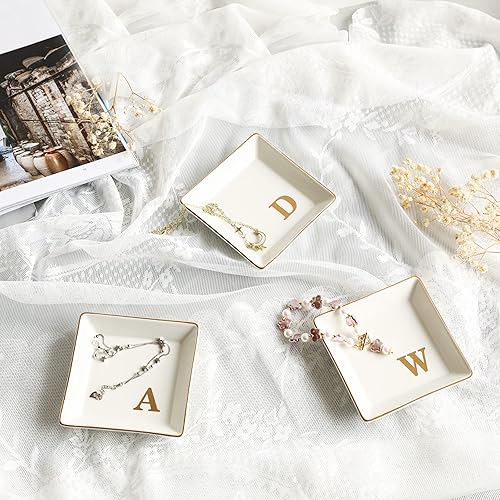 Miniatura 6 de COLLECTIVE HOME - Bandeja de cerámica para joyas, plato decorativo con monograma para anillos, aretes, collares, pulseras, reloj, llaves, regalo