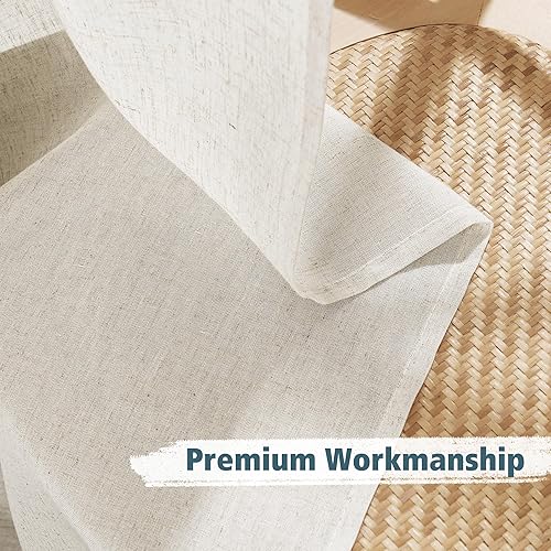 Miniatura 5 de PONY DANCE Cortinas de lino natural para sala de estar, 2 paneles de 84 pulgadas de largo, bolsillo para barra, pestañas traslúcidas, cortinas