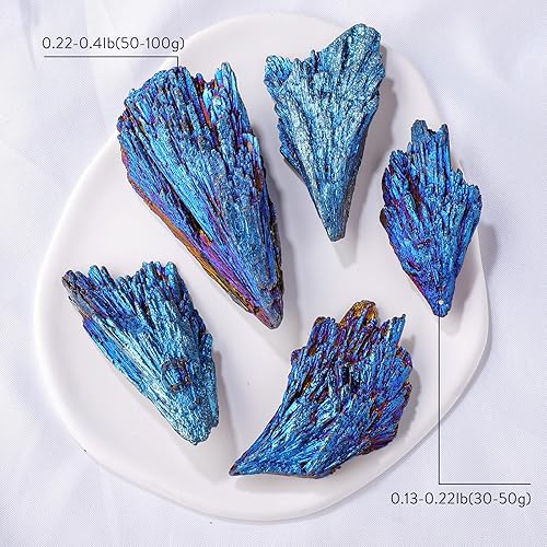 Miniatura 3 de Natural Healing Black Tourmaline Raw Stone 2PCS Electroplate Blue Flame Irregular Forma de Pluma Protección Purificación Meditación Eliminación