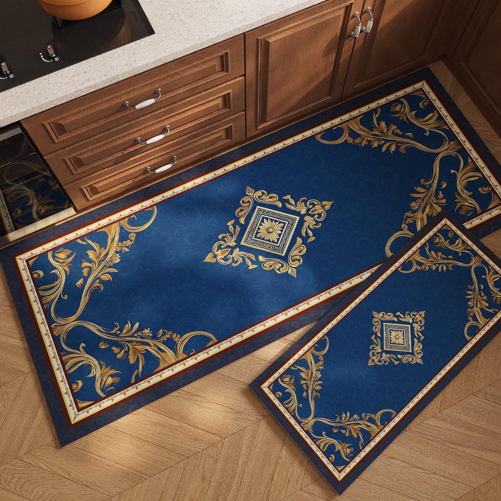 Alfombra de cocina de diseño floral con acabado impermeable y base antideslizante