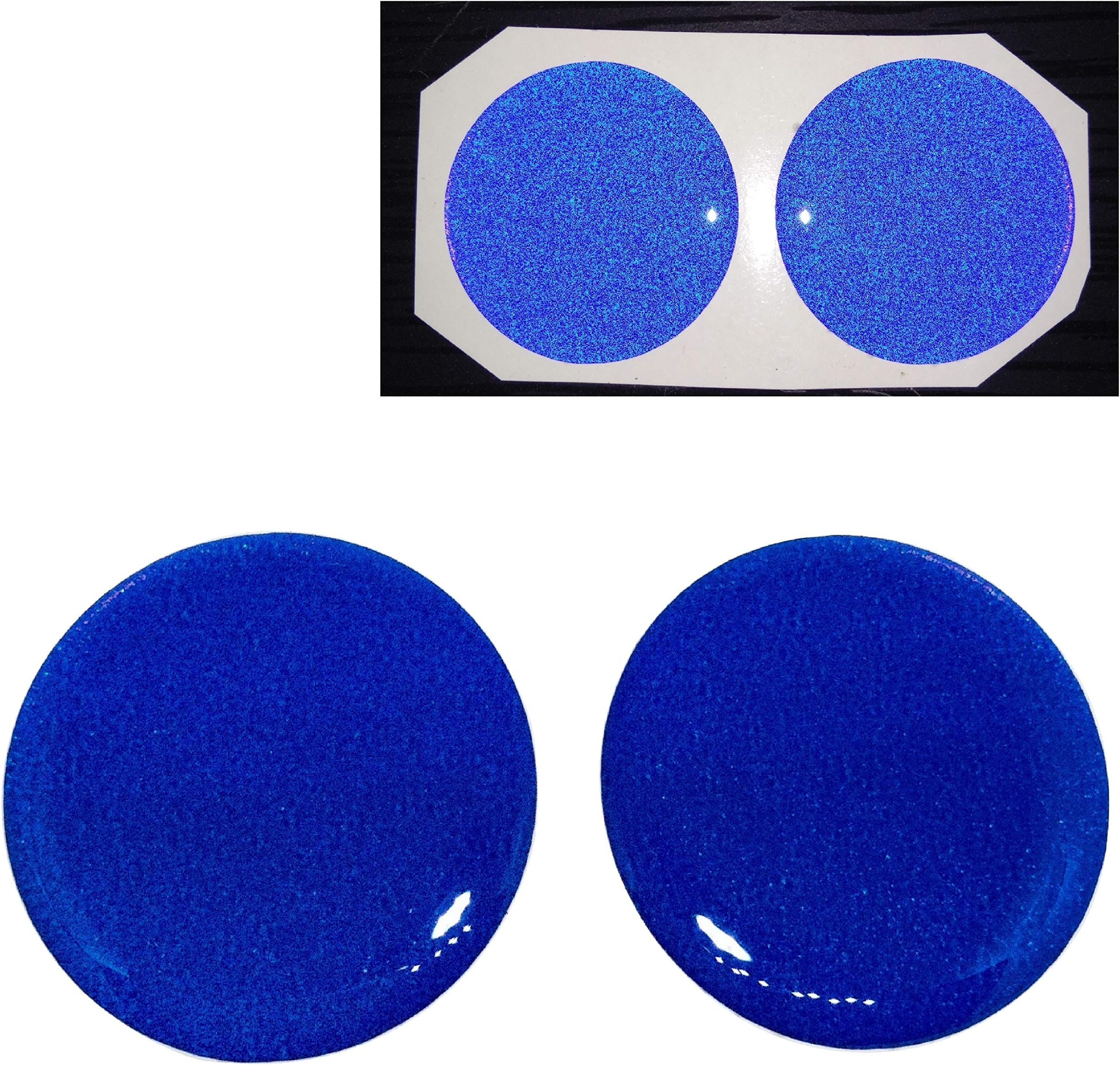 CUSHYSTORE Blue 3M Domed Round Reflective Decals Circle Glitter Safety Reflector Night Gloss 3D Gel Rear Resin Motorcycle Sticker Badge Reflector Bike Bicycle Car Helmet Trunk Tailgate Self Adhesive