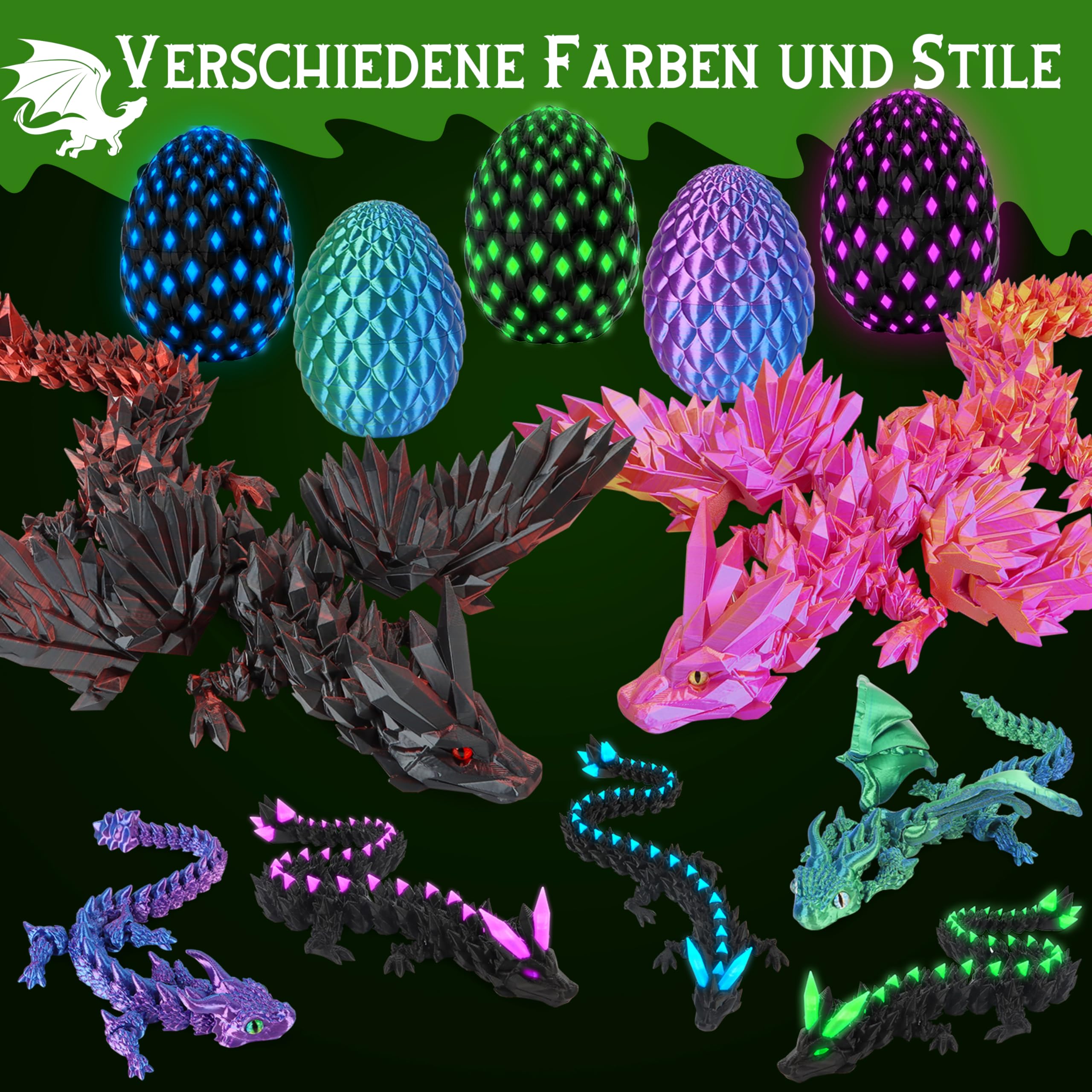 JONRRYIN Huevo de Dragón Impreso en 3D, Huevo Dragón Fluorescente, Articulaciones Flexibles Articulado, Decoración del Hogar, Juguete de Escritorio para Navidad Easter Cumpleaños