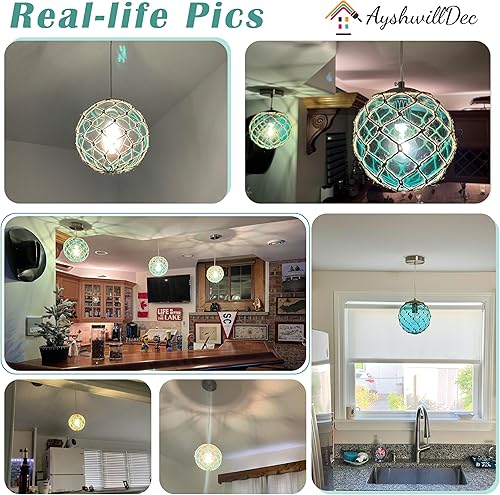 Miniatura 3 de Lámpara colgante costera azul de 10 pulgadas para isla de cocina, lámpara de techo de globo de vidrio oceánico, lámpara de techo para casa de playa,