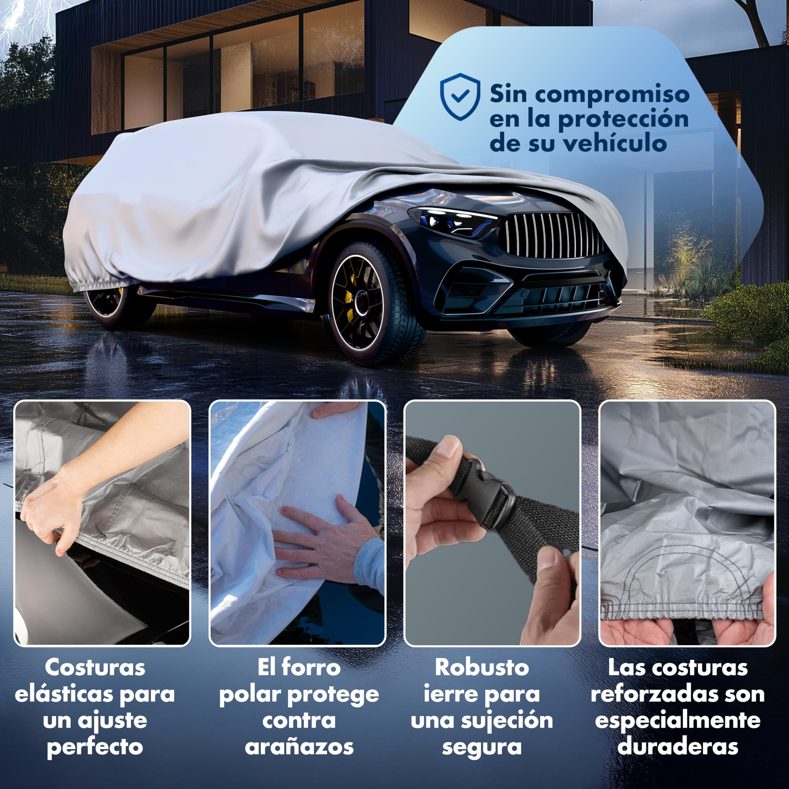 WALSER Lona para Coche All Weather, 100% Lona Impermeable para Coche, Lona Impermeable para Coche, Garaje Completo Talla 8 SUV/Van Plata