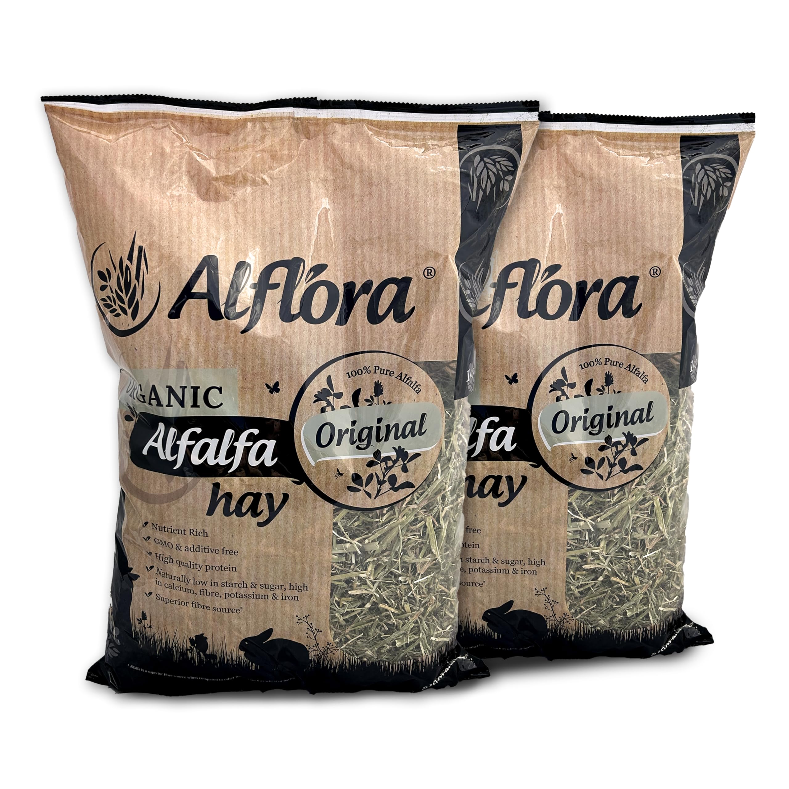 2 x Alflora Organic 1kg Premium Alfalfa Meadow Hay Original-100% Natural-16% Protein, Fibre and Nutrient Rich–Everyday Hay For Rabbits, Gerbils, Hamsters, Guinea Pigs (2 pack,count of 2,Unflavoured) — image 1