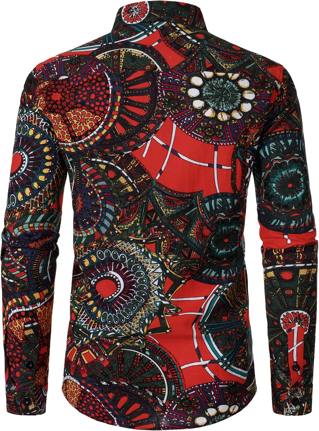 PARKLEES Men's Cotton Linen-Like 70s Disco Retro Traditional Pattern Printed Long Sleeve Button Down Shirt - Image 3