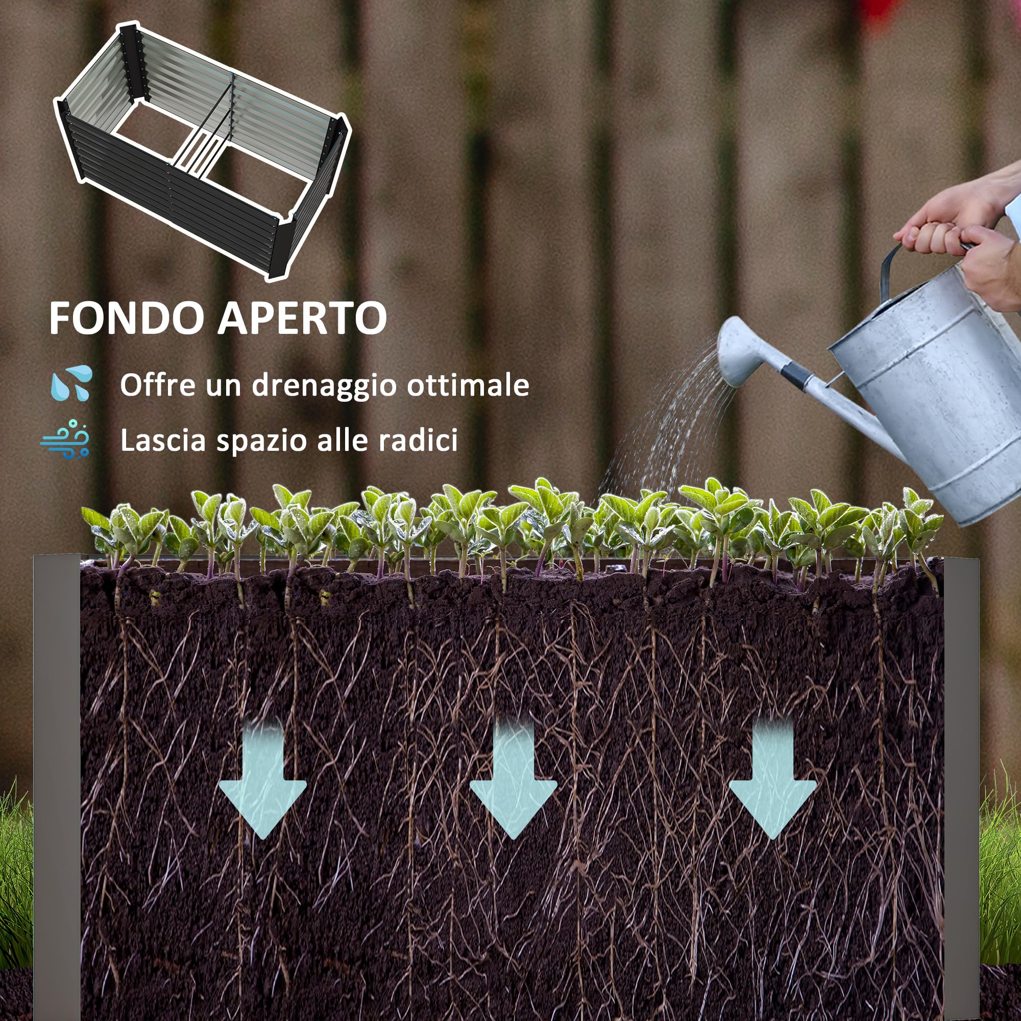 Outsunny Aiuola Rialzata Set di 2 Fioriera Rialzata Rettangolari, Cassoni Orto, Fondo Aperto, Letti per Orto Rialzato in Acciaio Zincato per Erbe, Frutta, Verdura di Fiori, 120x60x60 cm, Grigio Scuro