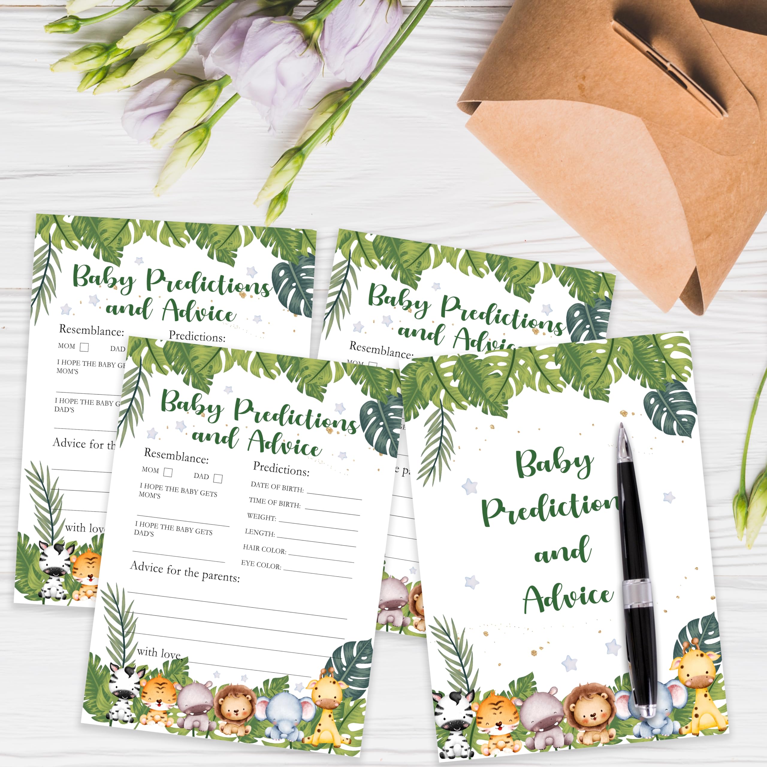 Safari Jungle Baby Shower Advice Cards For Parents | 50 Cards + Standing Sign | Gender Neutral Party Game & Decor - View #10