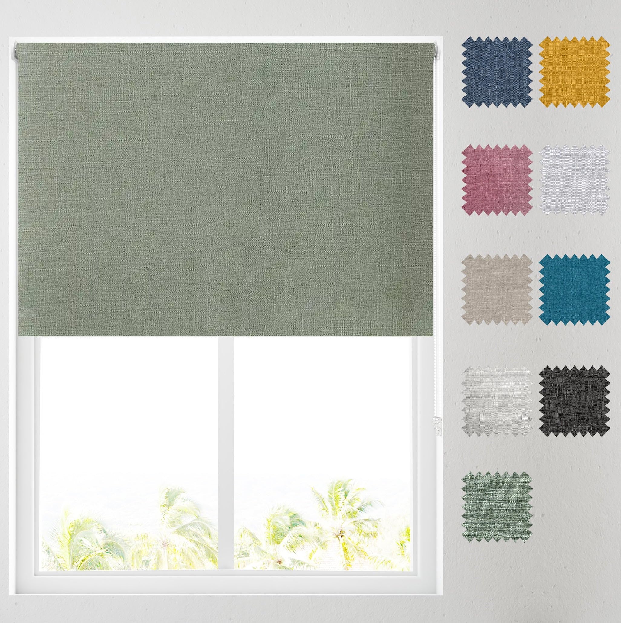Barnes Blinds - Quebec Textured Blackout Roller Blinds for Windows, Custom Cut to Size - Durable Fittings, Easy Fit (Lilypad 183cm)
