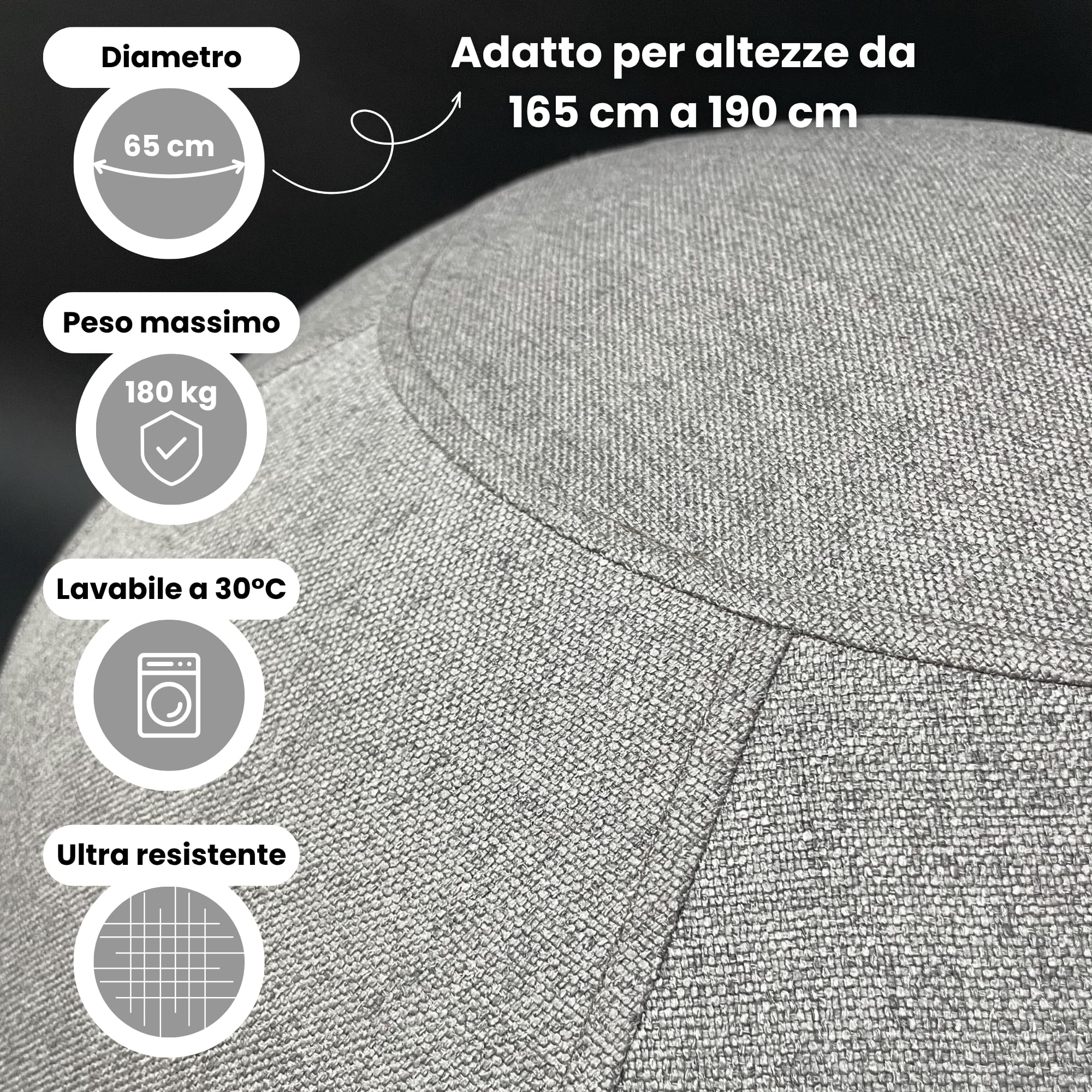 Palla Seduta Ufficio - Sedia Palla ufficio e Yoga - Palla Fitness Anti-Mal di Schiena - Seduta Dinamica e Postura Migliorata - Rivestimento antiscivolo lavabile