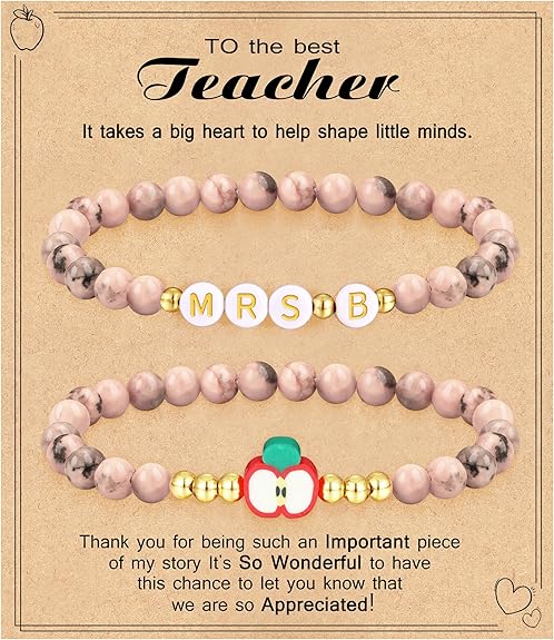 Teacher Appreciation Gifts for Women,Teacher Must Haves Initial Bracelet Mrs Miss End of Year Teacher Gifts Thank You for Helping Me Grow Music Math Science Teachers Bracelets Retirement 2 Set Jewelry