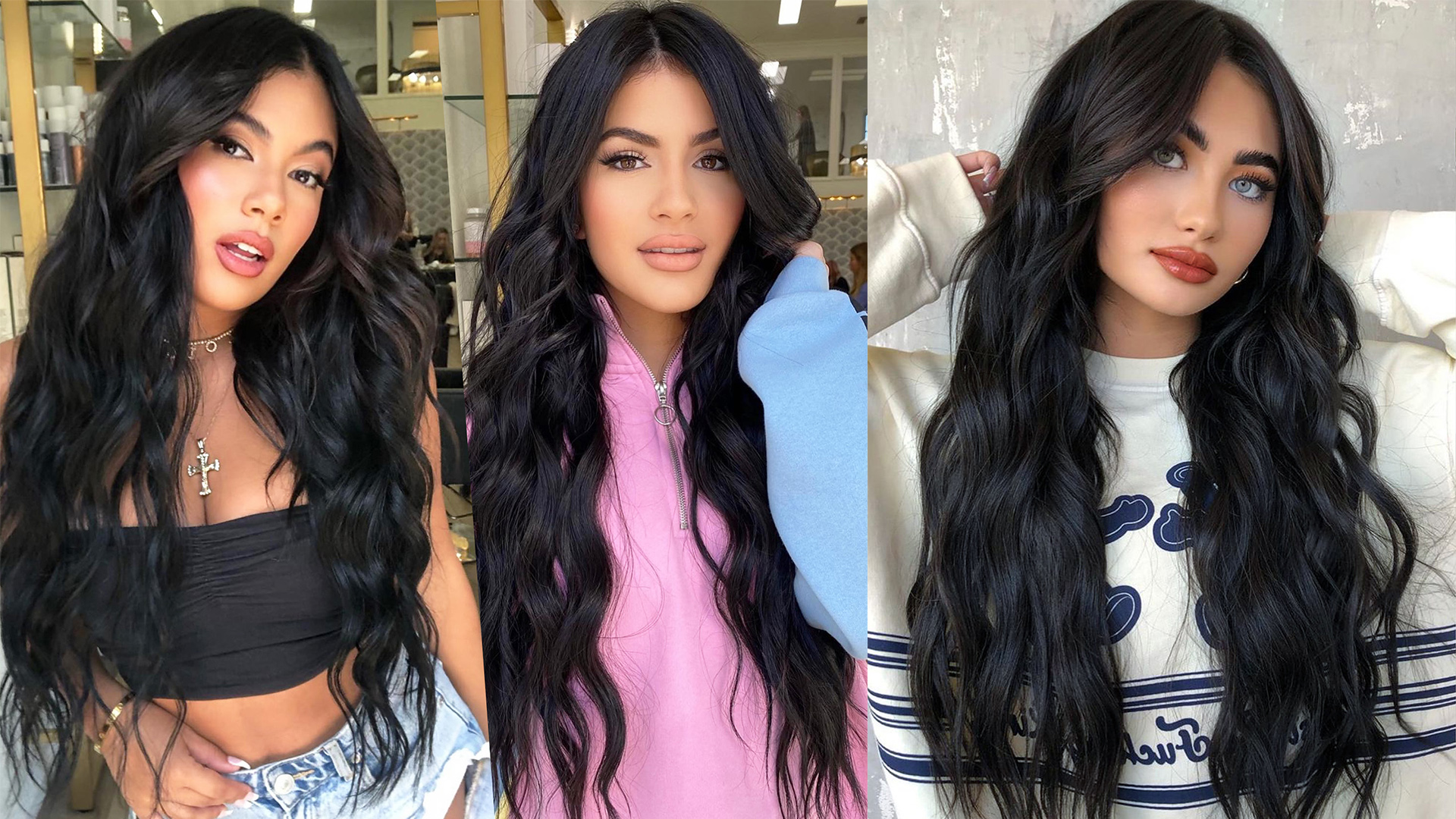 Amazon.com : LEOSA Black Wig for Women,Long Wavy Layered Wig  display picture 2