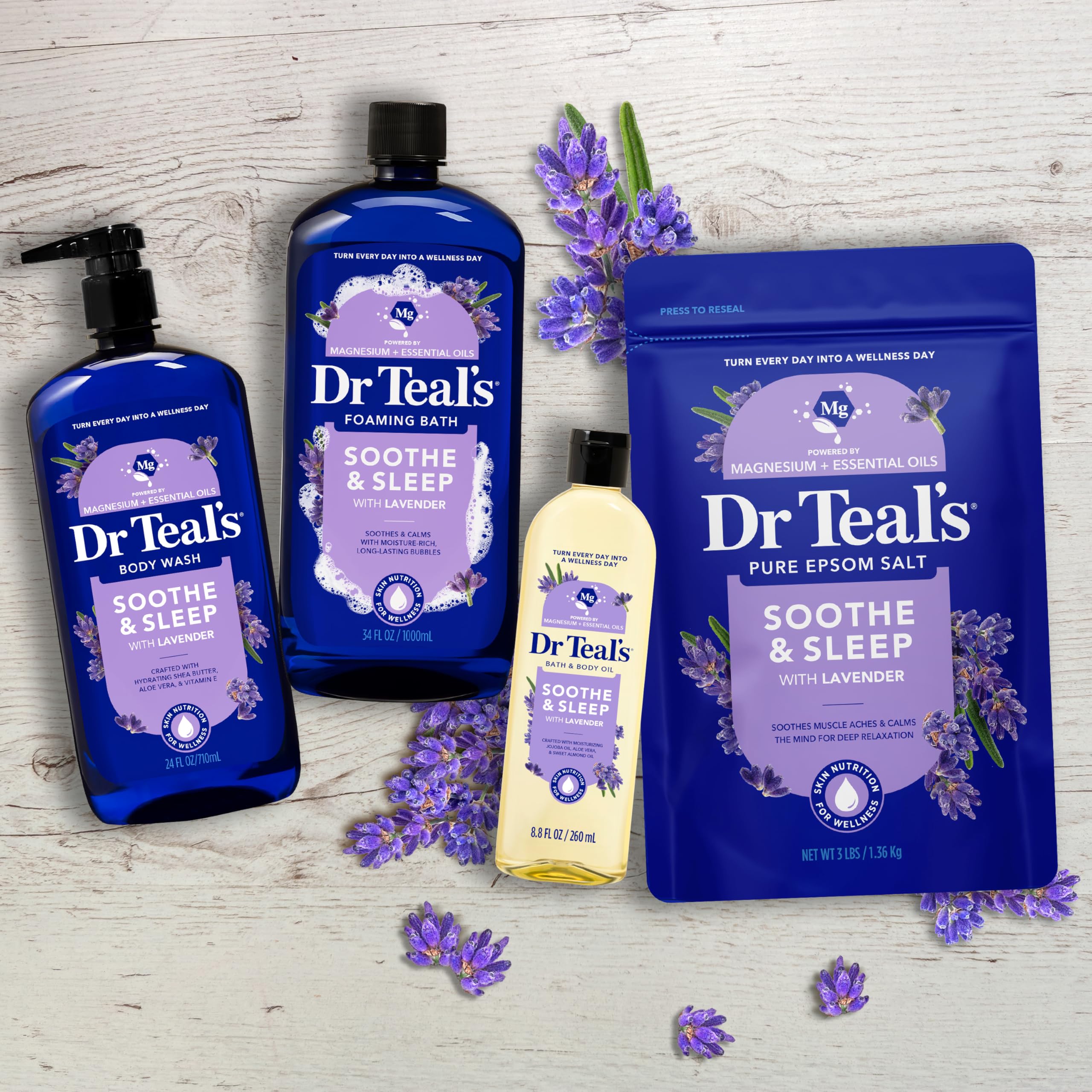 Dr Teal's Pure Epsom Salt, Soothe & Sleep with Lavender, 3 lb (Pack of 4) (Packaging May Vary)