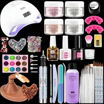 Acrylic Nail Kits Full Set for Beginners with UV Lamps, Electric Nail File