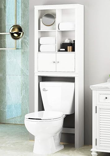Spirich Estante de baño para el hogar sobre el inodoro armario de almacenamiento sobre el inodoro organizador de baño para ahorrar espacio blanco