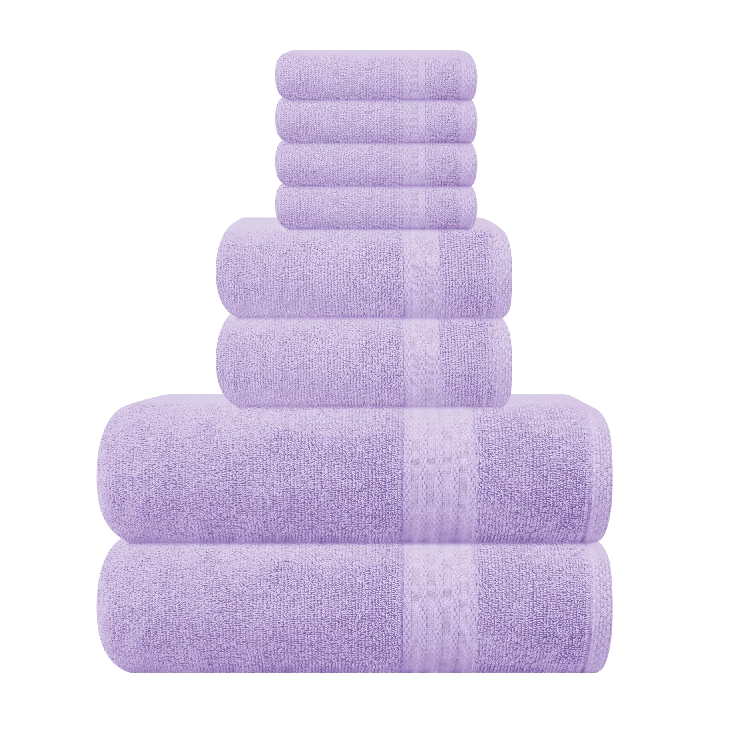 GLAMBURG Ultra Soft 8-Piece Towel Set - 100% Pure Ringspun Cotton, Contains 2 Oversized Bath Towels 27x54, 2 Hand Towels 16x28, 4 Wash Cloths 13x13 - Ideal for Everyday use, Hotel &amp; Spa - Purple