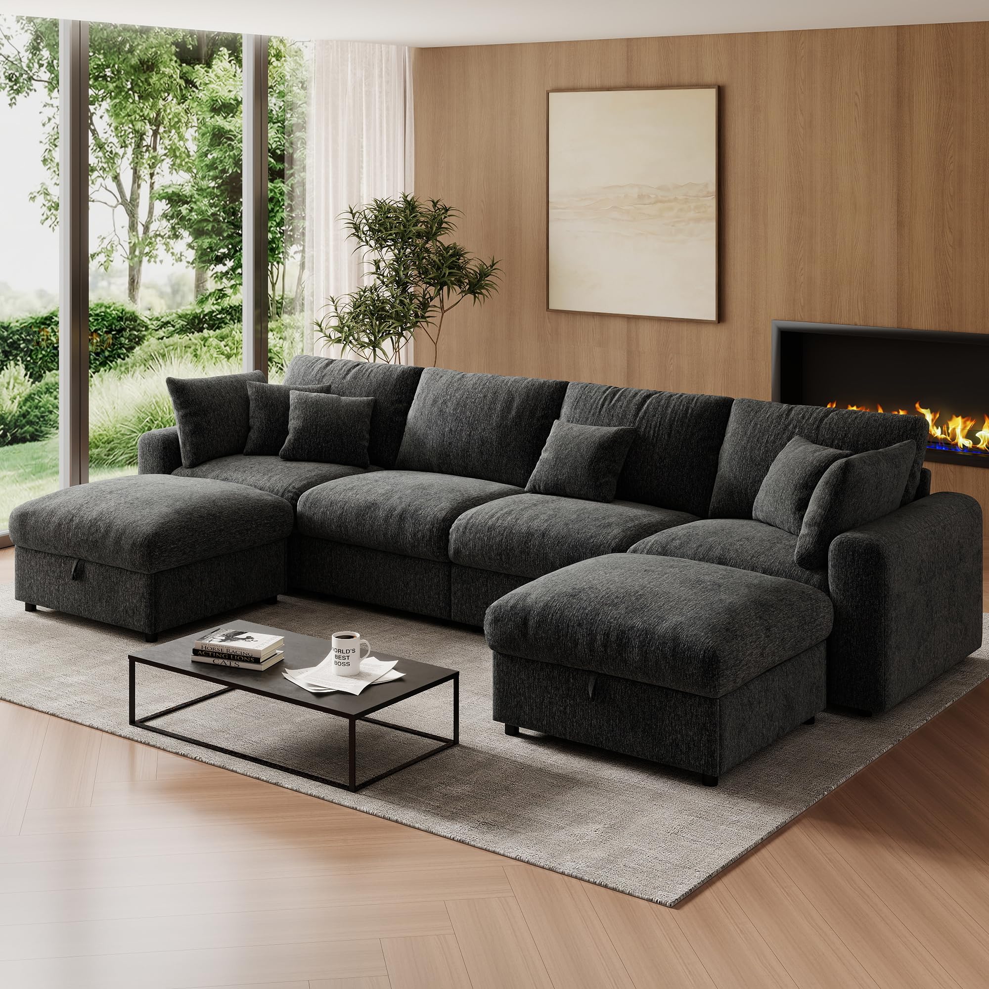 WorthFurni 140 Oversized Cloud Sectional Couches for Living Room Modern Modular Sectional Sofa with Deep Seat Convertible U