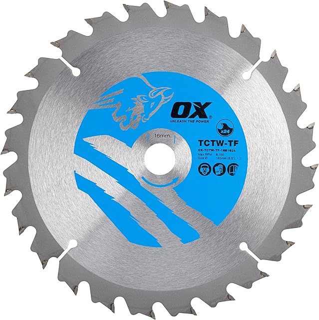 OX Wood Cutting Thin Kerf Circular Saw Blade 165/16mm, 24 Teeth ATB