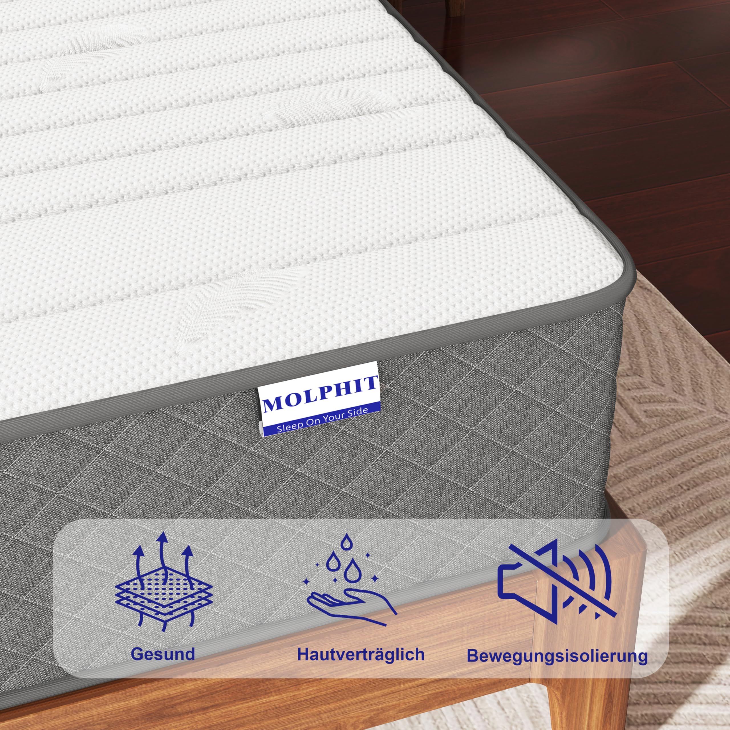 MOLPHIT Materasso Singolo 90x190 Altezza 30cm con certificazione OEKO-TEX, Materasso Memory Medio Rigido, Materassi Singolo a Molle e Schiuma, Materassi Ergonomico Sostenuto, Elevata Traspirabilità