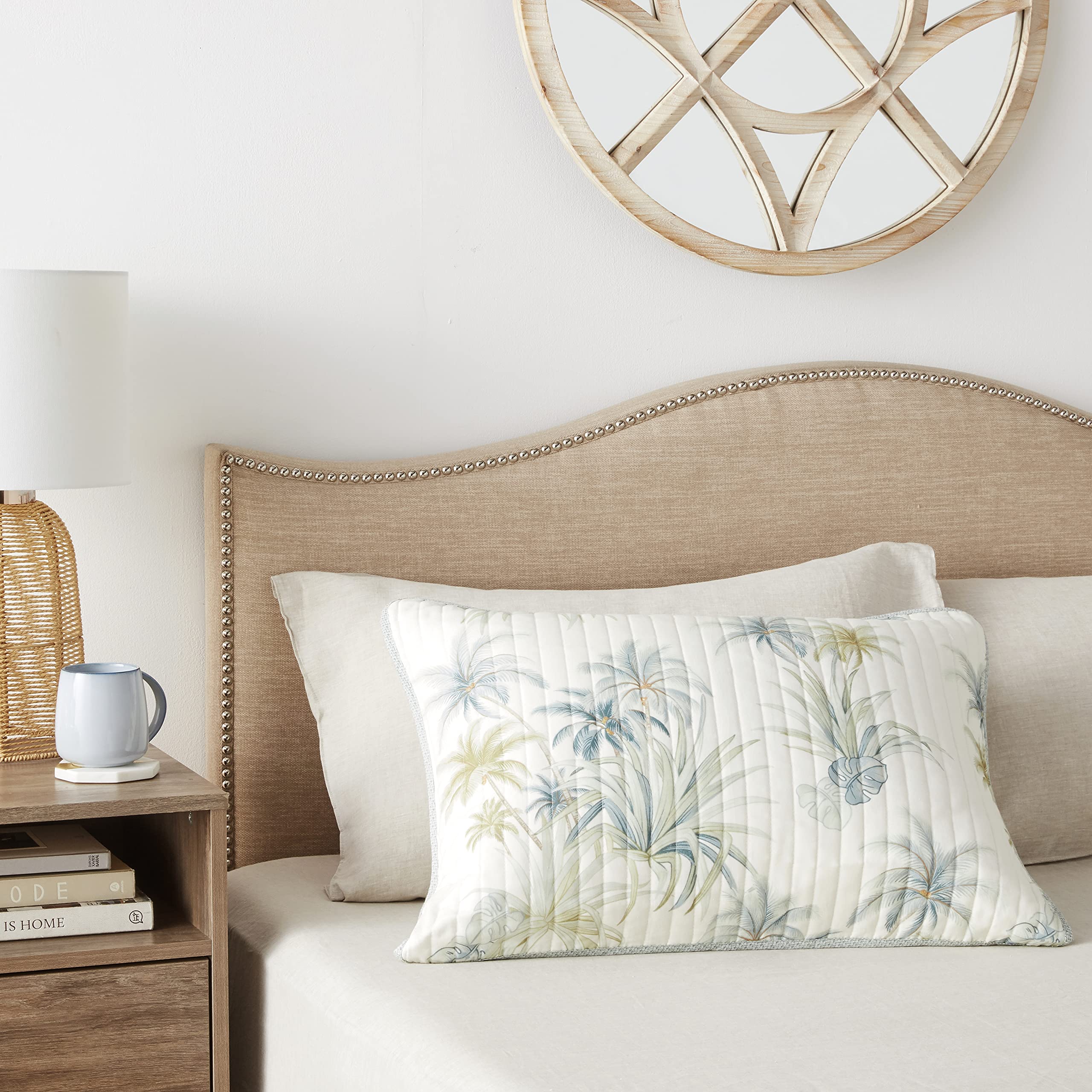 Tommy Bahama Sham Biancheria da Letto in Cotone con Chiusura a Busta, prelavata per Una Maggiore Morbidezza, 100%, Serenity Palm Blue/off White/Verde, 69 x 53 cm (Pack of 1)