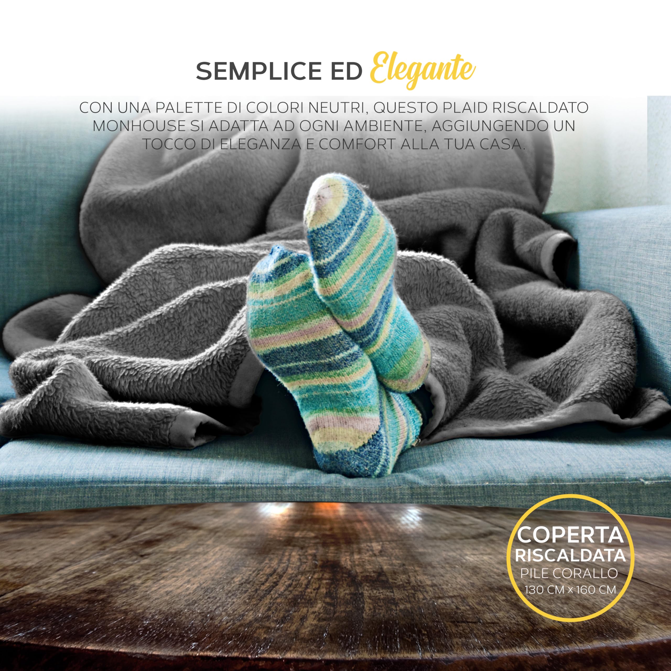 MONHOUSE Copriletto Riscaldato Coperta Elettrica Comandi Digitali Timer Fino A 9 Ore, 9 Impostazioni Di Riscaldamento – Lavabile In Lavatrice - Singola 130X160Cm - Grigio