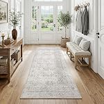Fmfunctex 8x10 Washable Area Rug Beige Vintage Neutral Distressed Oriental Large Non Slip Carpet for Living Room Bedroom Soft Low Pile Tapis Salon Indoor Mat Retro Throw Rug for Dining Kitchen Office