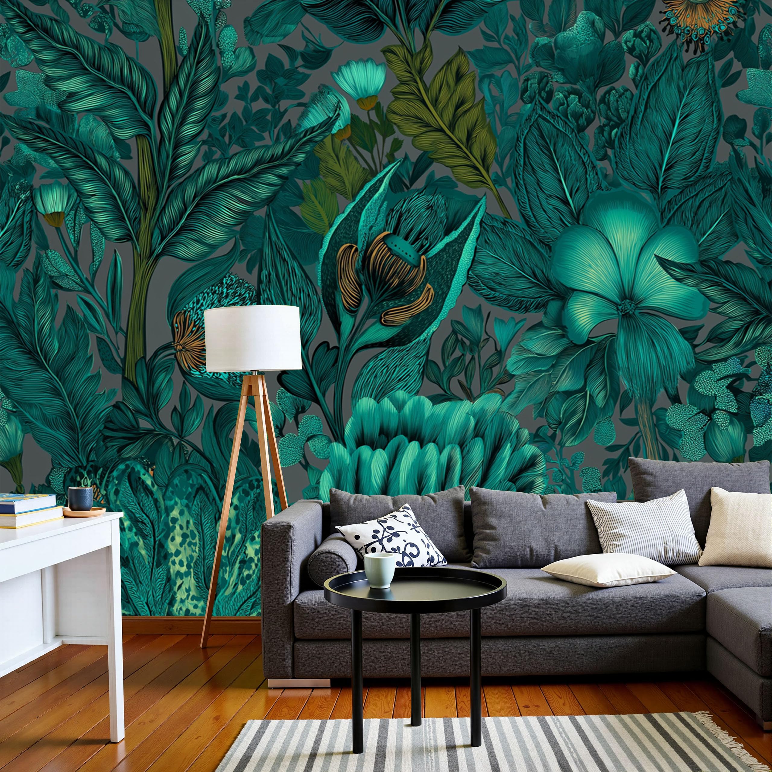 Papier Peint Soie de prestige avec fresque panoramique végétale verte