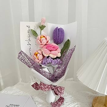 編み物　花束　ブーケ　チューリップ　ミモザ　かすみそう 編み物 花束 ブーケ チューリップ ミモザ かすみそう 編み物 花束