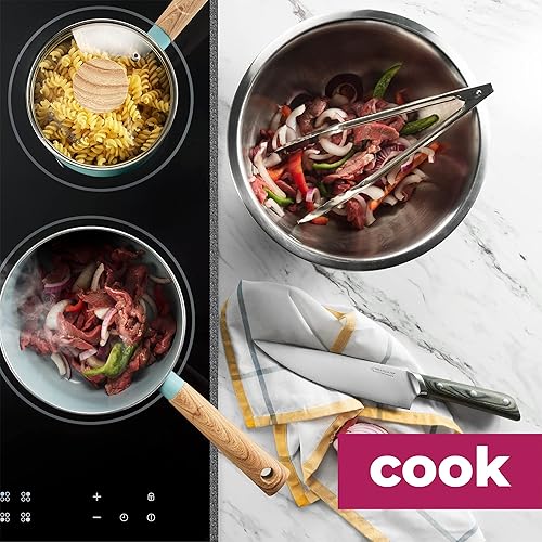 Miniatura 7 de FineDine Cuencos de acero inoxidable, fáciles de limpiar, cuencos anidables para almacenamiento de ahorro de espacio, ideales para cocinar, hornear,