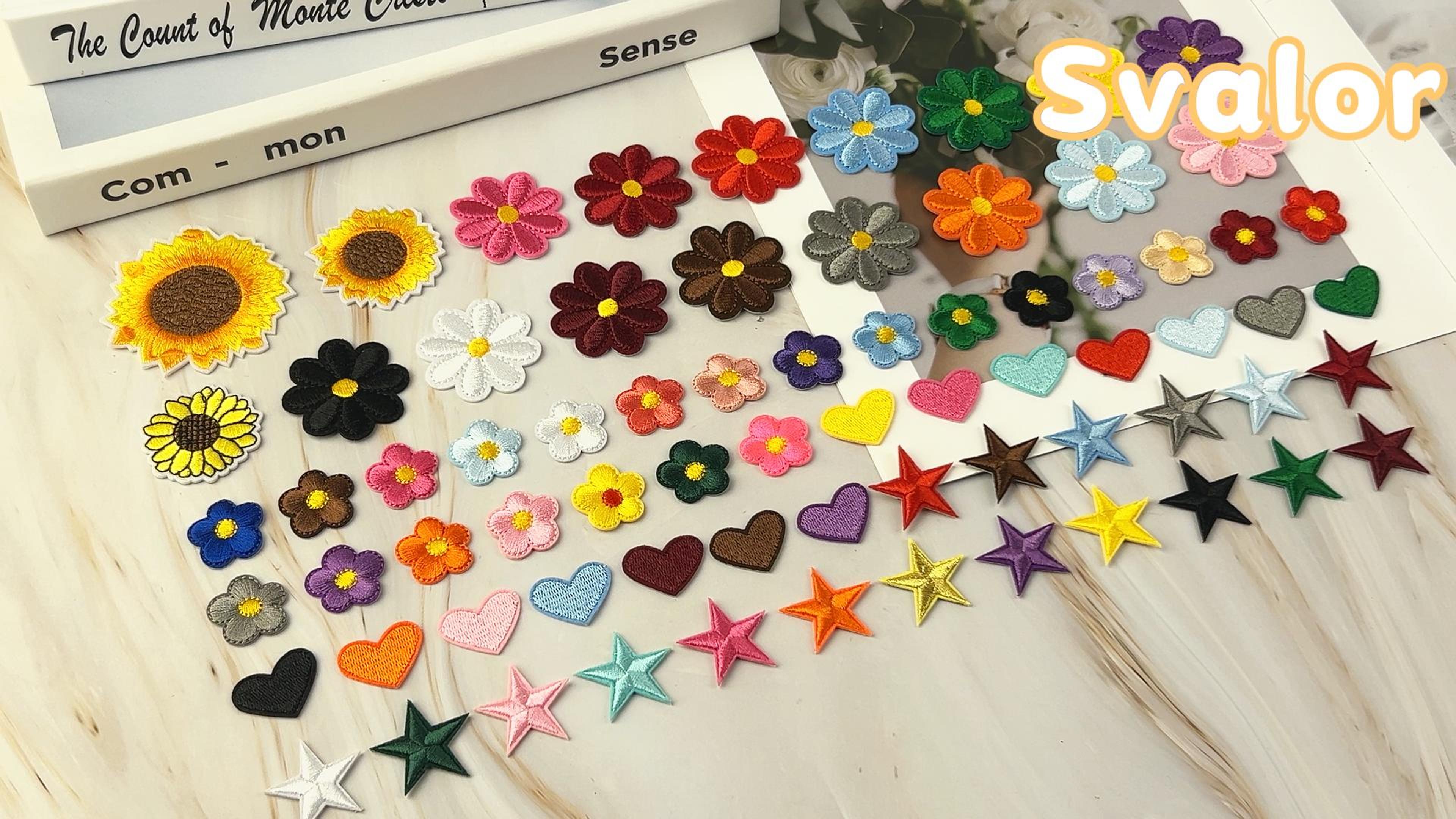 50 Stück Blumen Patches Zum Aufbügeln | 2 Größen 4cm & 2,3cm | Für Jeans & Taschen