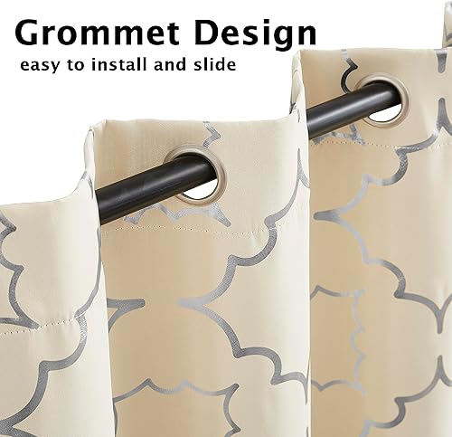 Miniatura 6 de Purainbow Paneles de cortinas opacas beige para dormitorio, 84 pulgadas, estampado metálico marroquí, cortinas de eficiencia energética para