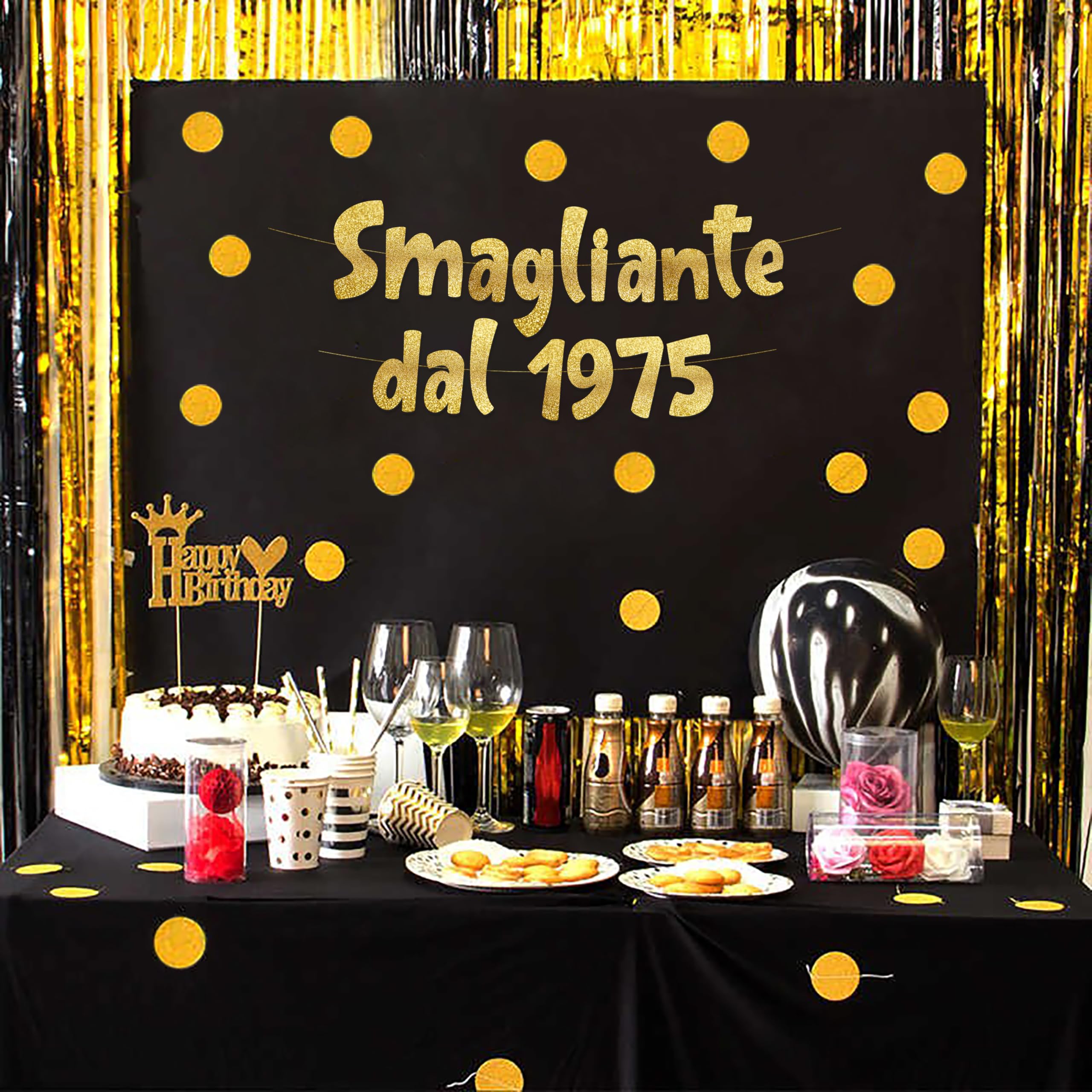 Striscione Per Porta 50° Compleanno Donna - Oro Rosa E Nero, Vintage 1975, Con Luci LED, Decorazioni Festa