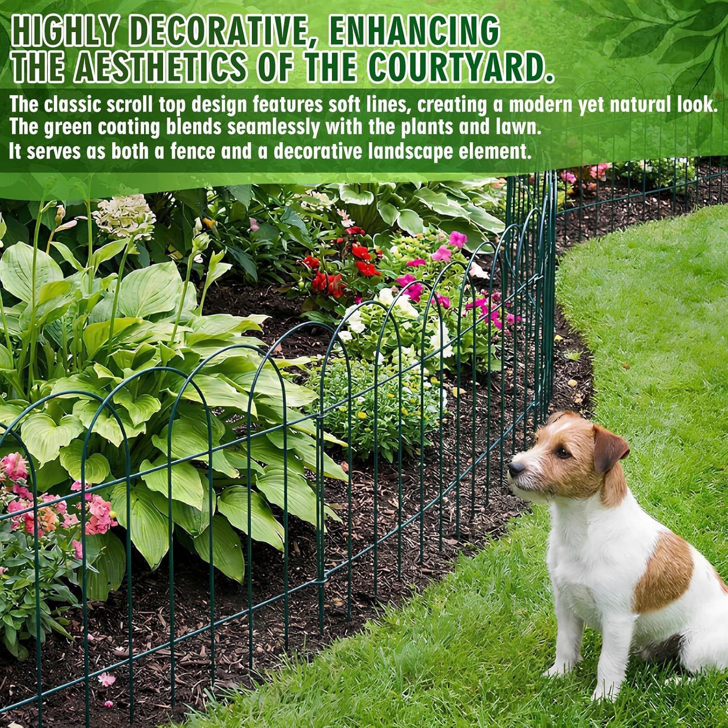 Roowest 16" x 50' Green Garden Border Fence, Metal Wire Folding Fence Roll for Outdoor Yard, Patio & Flower Bed Edging, No-dig Animal Barrier, Rustproof Decorative Landscape Fencing