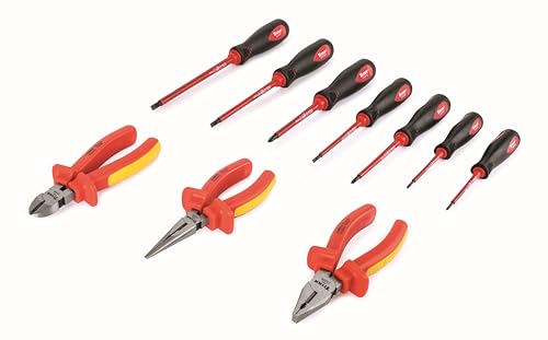 Titan 73700 10-Piece VDE Insulated Screwdriver and Pliers Set | Includes (4) Slotted and (3) Phillips Insulated Screwdrivers and (3) 6-Inch Insulated Pliers, Black