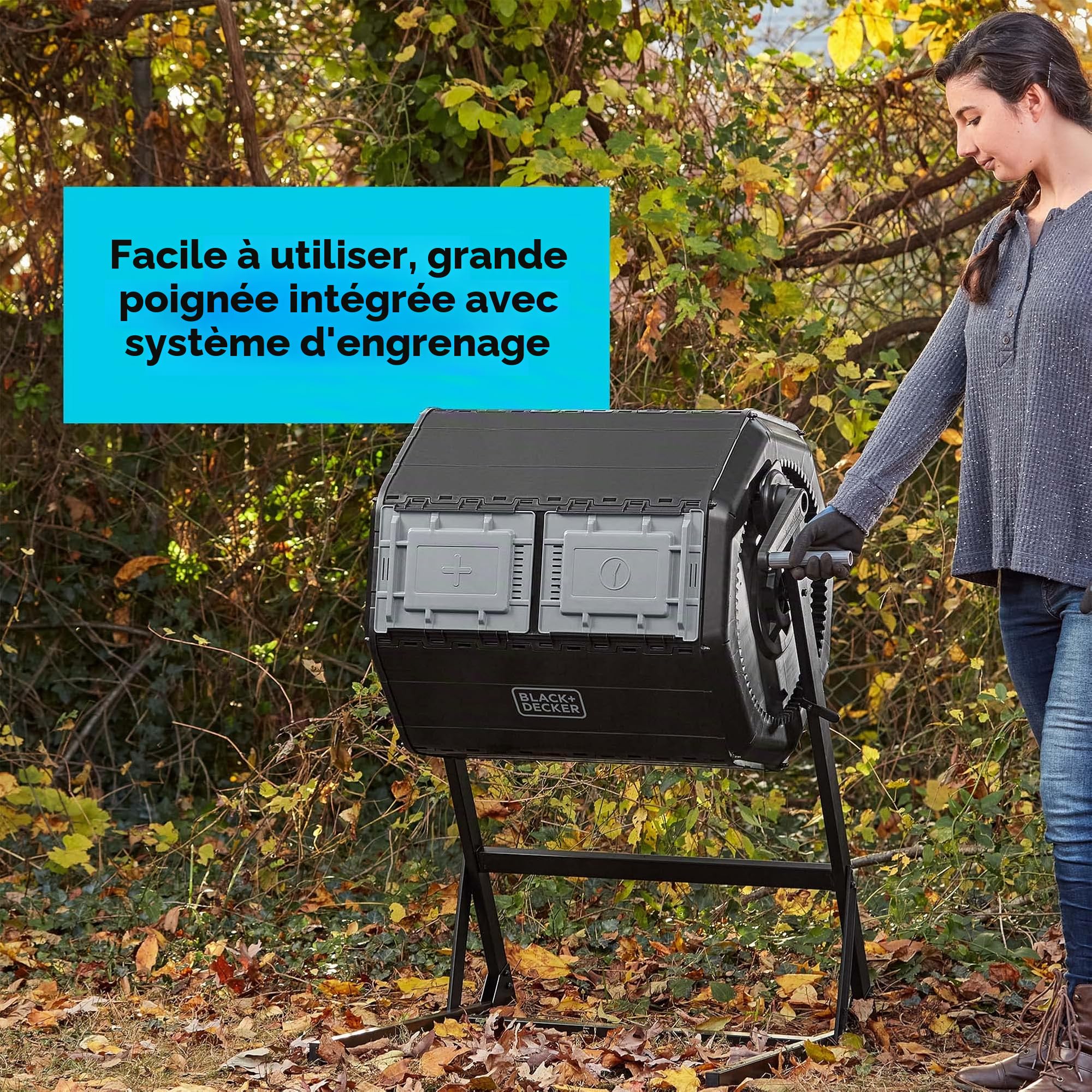 Black+Decker Composteur à Double Chambre, système de poignée Facile pour compostage (BDSTGA9701)
