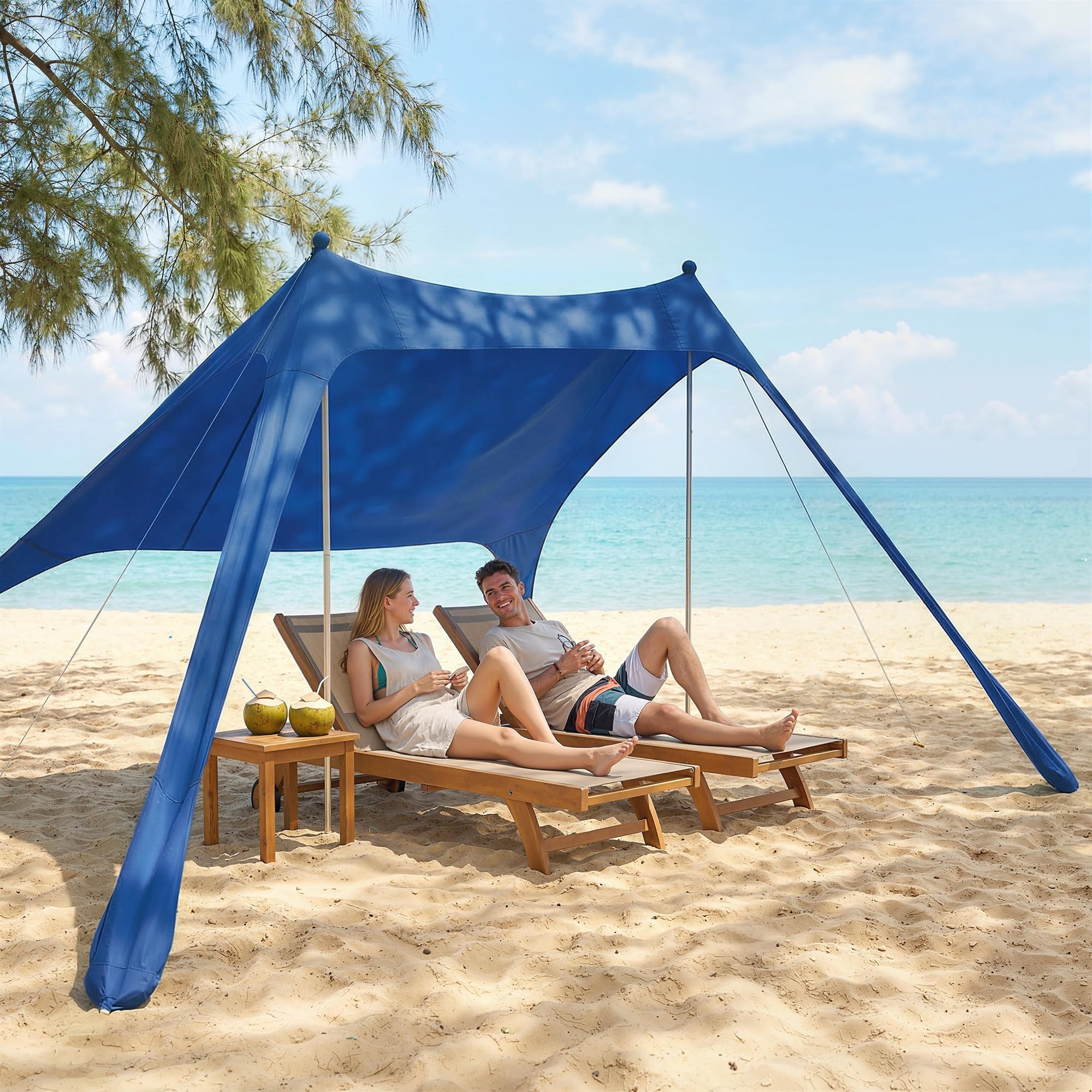 Outsunny Tenda da Spiaggia per 2-4 Persone, Tenda Mare con Tappetino e Pala, Protezione Solare UPF50+, Pali in Alluminio e Picchetti, Resistente al Vento, 200x208x200 cm