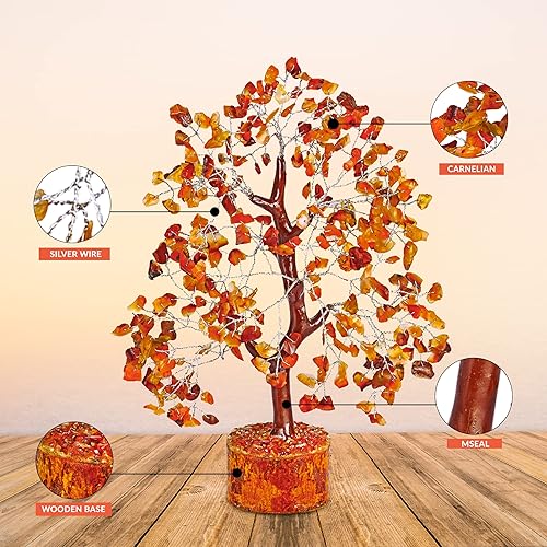 Miniatura 2 de SUBSH Árbol de dinero de piedra de cornalina  Árbol de la vida  Piedras curativas energéticas  Bonsái de Feng Shui  Curación de cristal de reiki