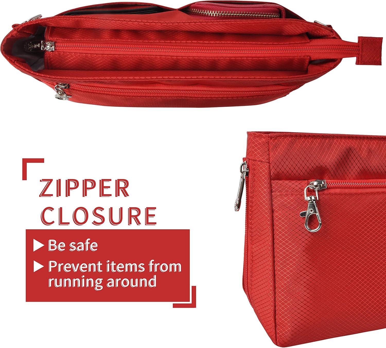 Vercord Expandable Nylon Handbag Purse Organizer Insert Liner Shaper Bag in Bag Red Medium - Image 5