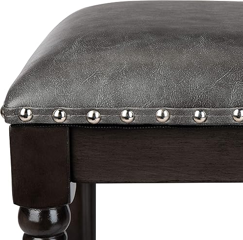 Miniatura 8 de Safavieh Couture Home Collection Preston - Taburete de bar de piel sintética gris y nogal gris de 30 pulgadas (juego de 2) Gris / Gris Nogal -