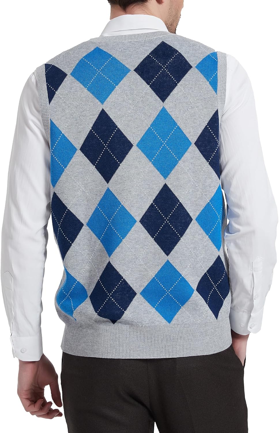 Kallspin Men's Argyle Vest Sweater Wool Blend V-Neck Sleeveless Pullover Sweater - Image 4