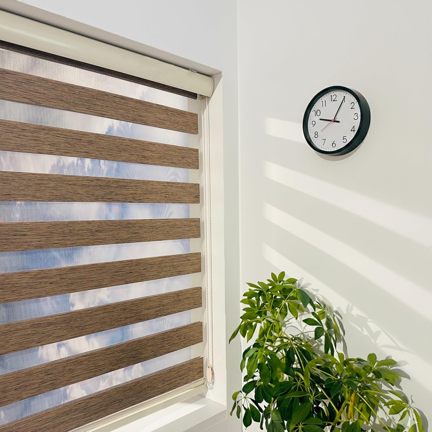 ShadesU Zebra Blinds for Indoor Window Roller, Zebra Shades for Windows Privacy Light Filtering Shades (Maxium Height 72inch) (Brown Color)(Width 66 inch)