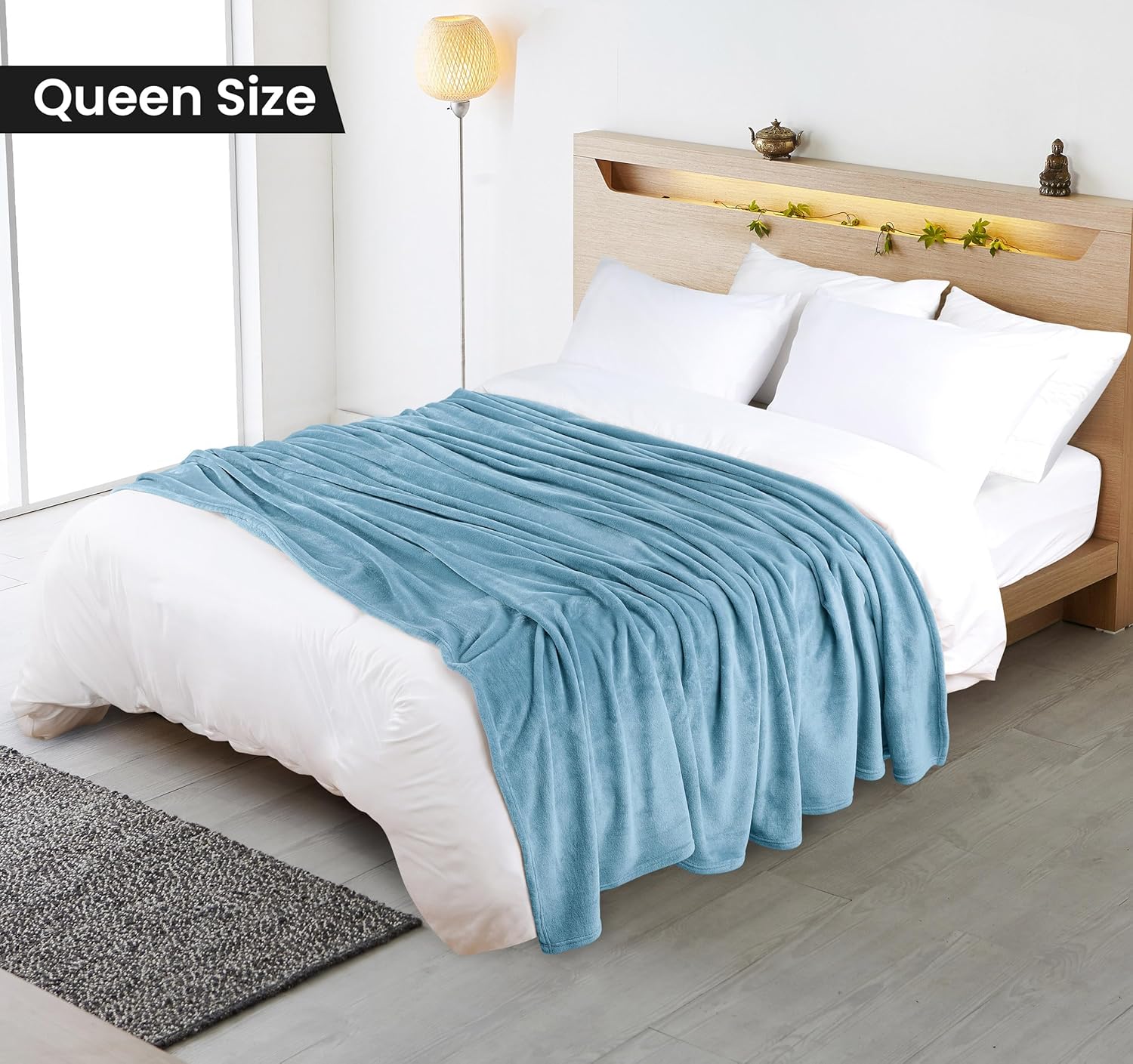 Utopia Bedding Washed Blue Fleece Blanket Queen Size Lightweight Fuzzy Soft Anti-Static Microfiber Bed Blanket (90x90 Inch) - Image 2
