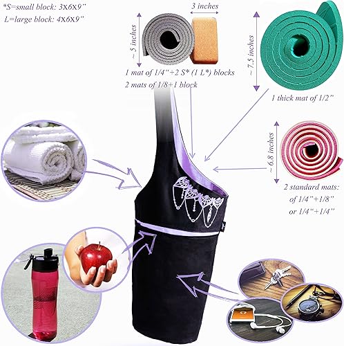 Miniatura 5 de Bolsa para esterilla de yoga, bolsa larga con bolsillos para tus accesorios de yoga, bolsa de yoga con correa elástica para esterilla de yoga,